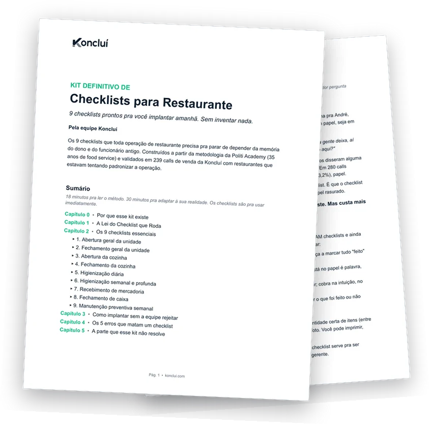 Páginas reais do Kit Definitivo de Checklists para Restaurante
